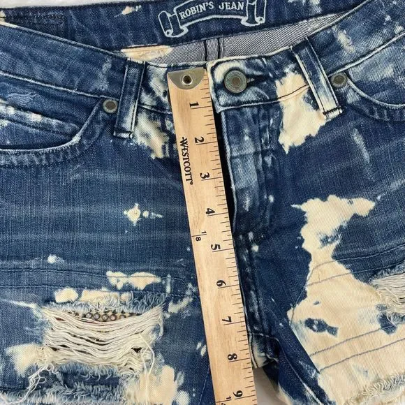 Robins Jean Shorts Womens Size 30 Blue Distressed Gypsy Jeweled Raw Hem Cut Off - Picture 8 of 15
